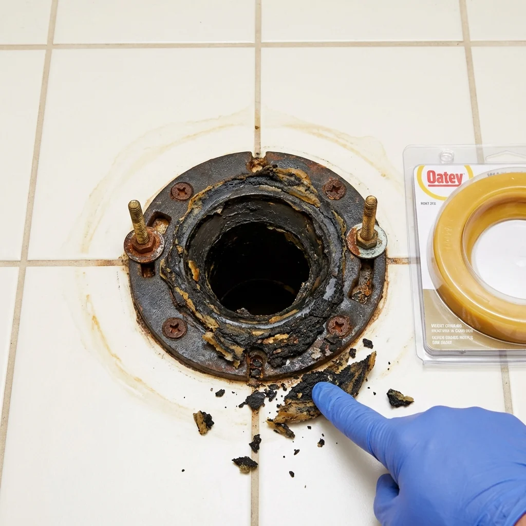 Failed wax ring showing water seepage at the base of a toilet in a Durango, CO home